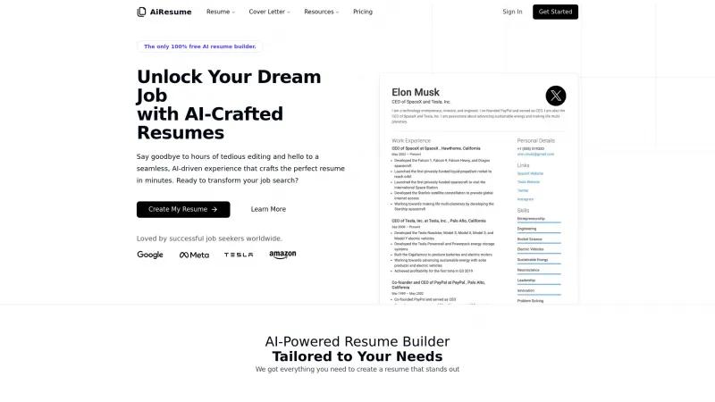 Homepage of airesume