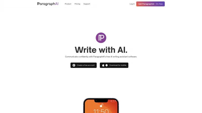 Homepage of paragraphai