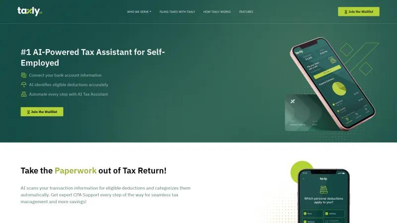 Homepage of taxly