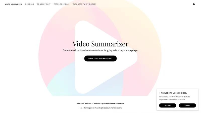 Homepage of videosummaryai