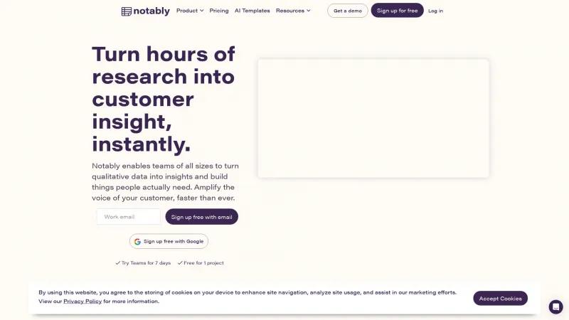 Homepage of notably