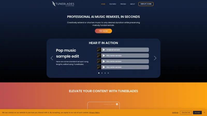 Homepage of tuneblades