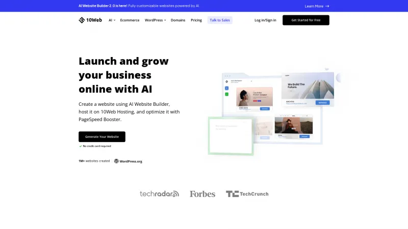 Homepage of 10web