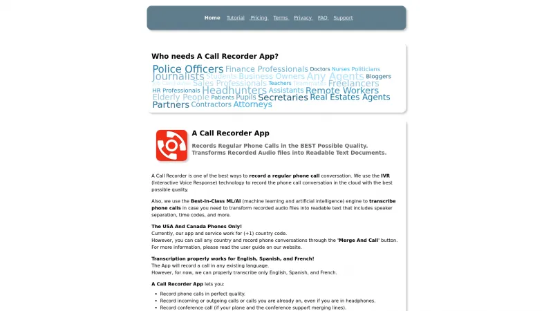 Homepage of acallrecorder