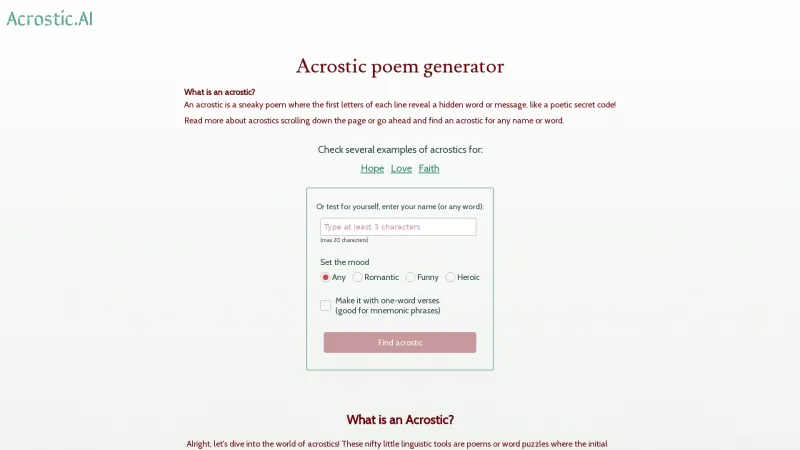 Homepage of acrostic