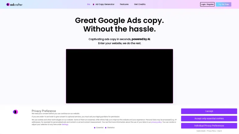 Homepage of adcrafter