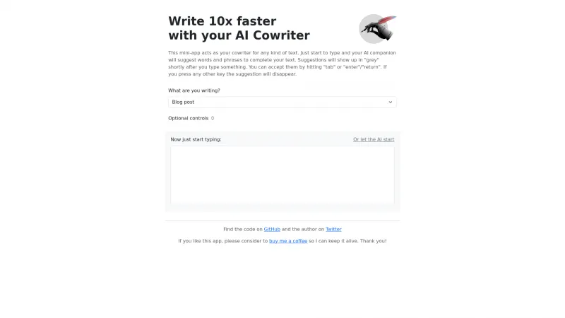 Homepage of ai-cowriter