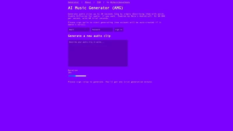 Homepage of ai-music-generator