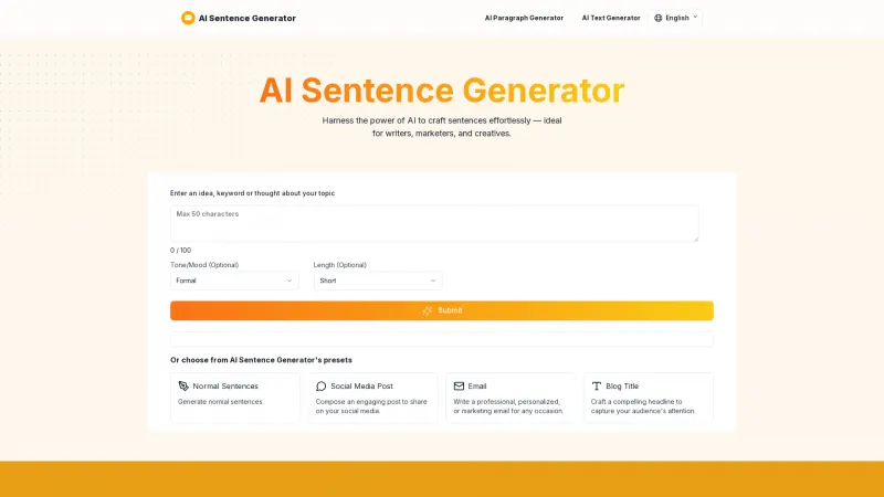 Homepage of ai-sentence-generator