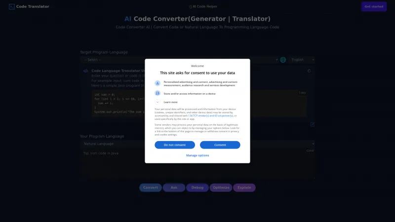 Homepage of aicodeconvert