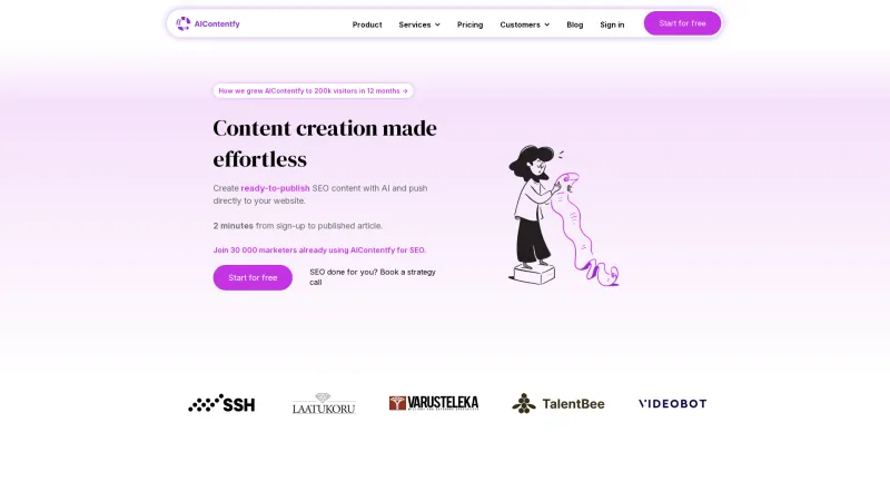 Homepage of aicontentfy