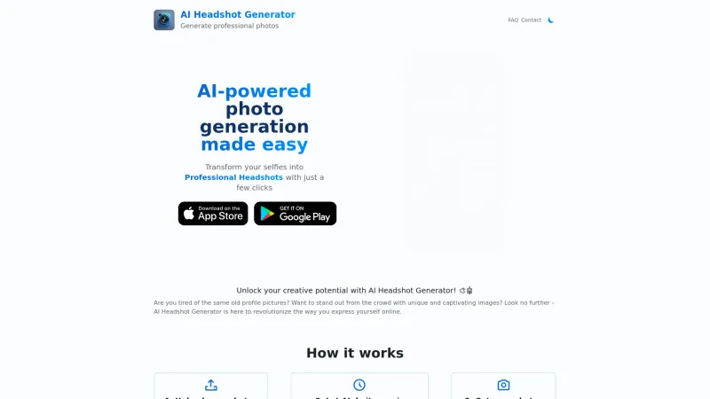 Homepage of aiheadshotgenerator