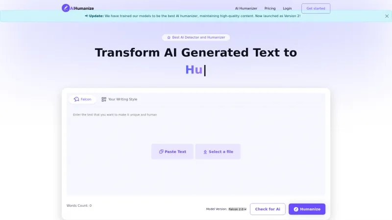 Homepage of aihumanize