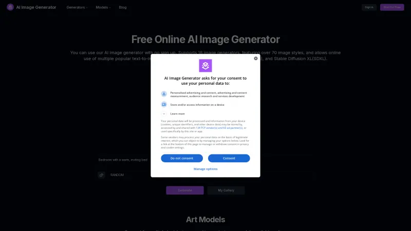 Homepage of aiimagegenerator