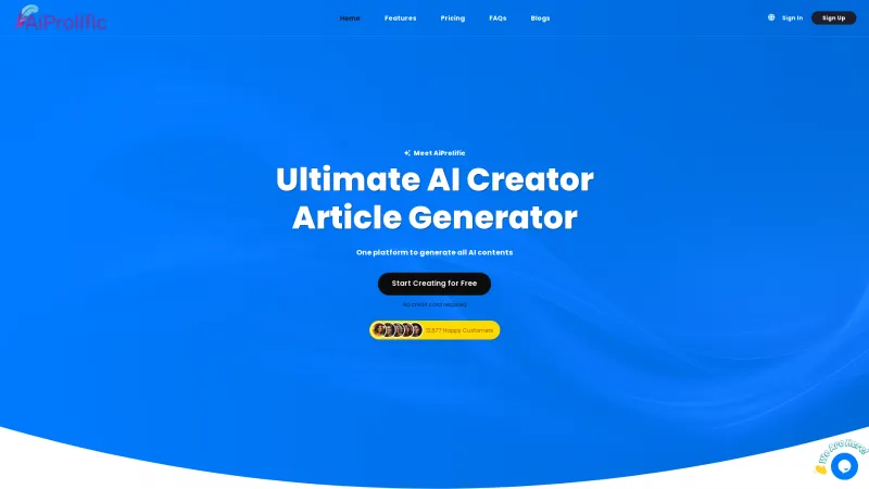 Homepage of aiprolific