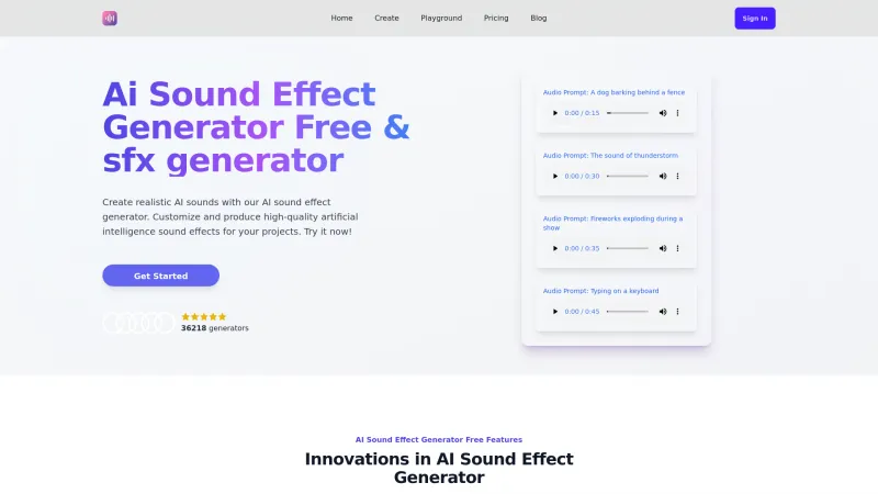 Homepage of aisoundeffectgenerator