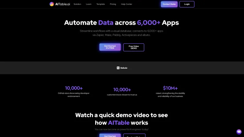 Homepage of aitable