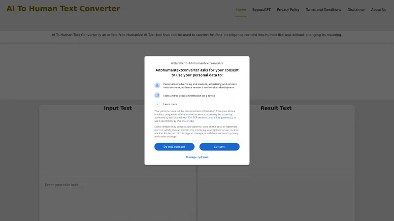 Homepage of aitohumantextconverter