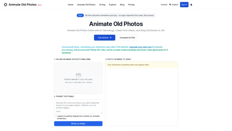 Homepage of animateoldphotos