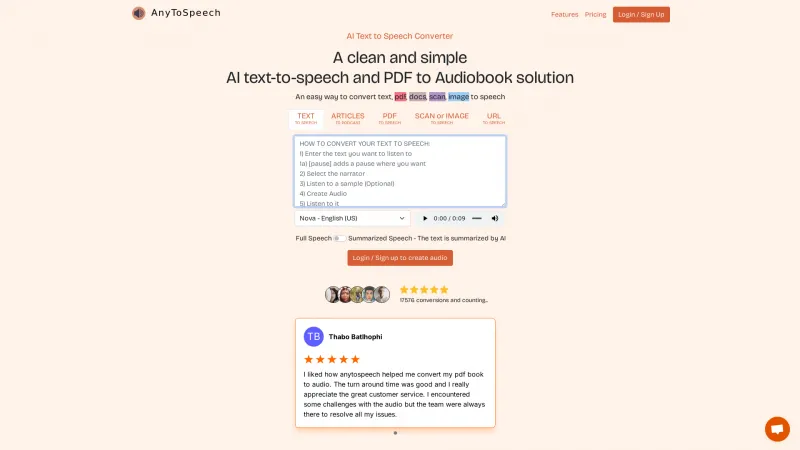 Homepage of anytospeech