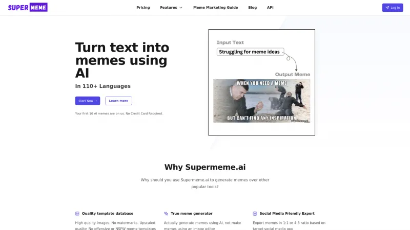 Homepage of supermeme