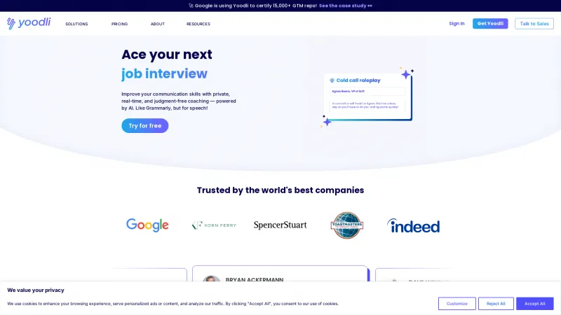 Homepage of yoodli