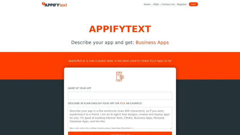 Homepage of appifytext