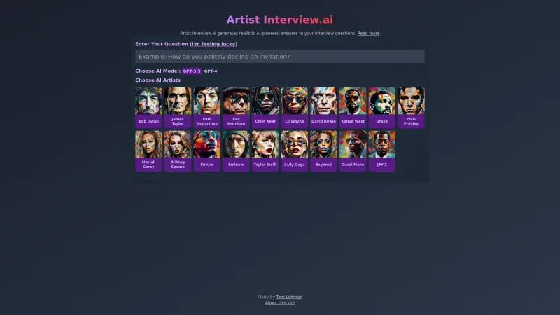 Homepage of artistinterview