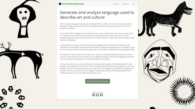 Homepage of artreviewgenerator