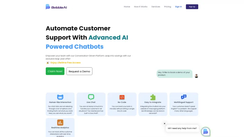 Homepage of babble-ai