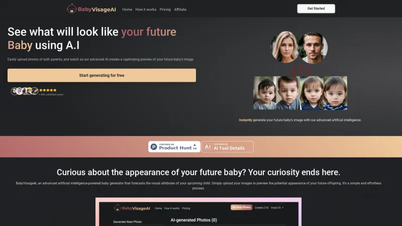 Homepage of babyvisageai