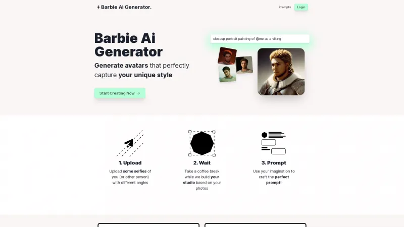 Homepage of barbieaigenerator