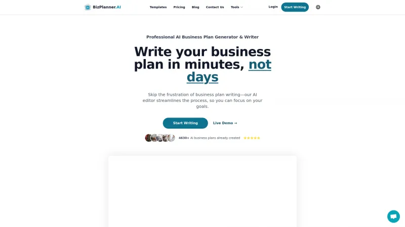 Homepage of bizplanner