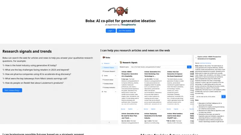 Homepage of boba-ai