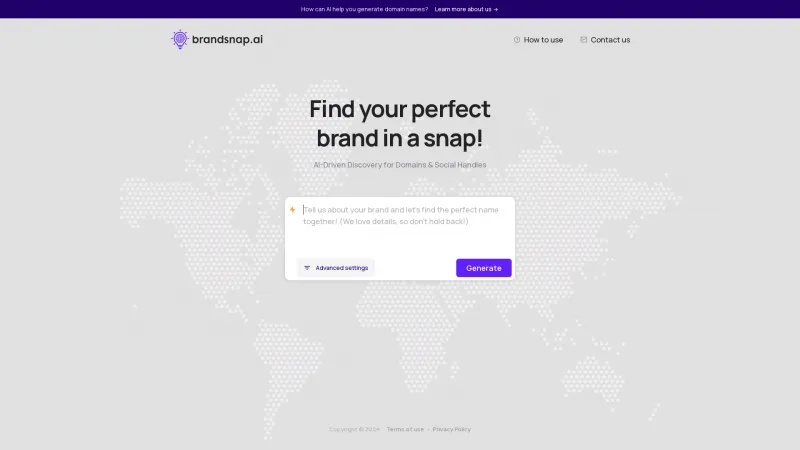 Homepage of brandsnap