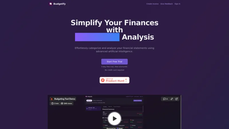 Homepage of budgetfy