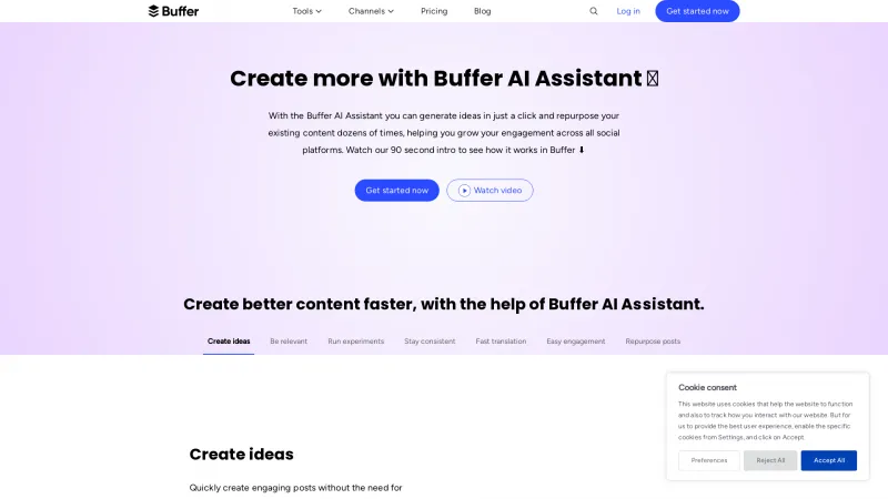 Homepage of buffer