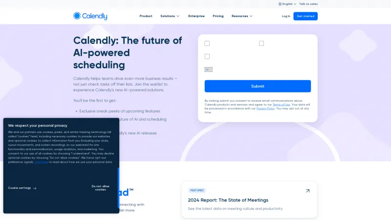 Homepage of calendly