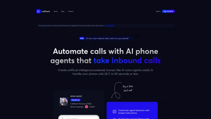 Homepage of callfluent