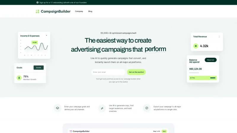 Homepage of campaignbuilder