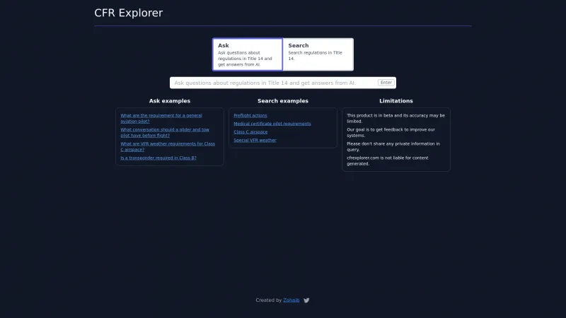 Homepage of cfrexplorer