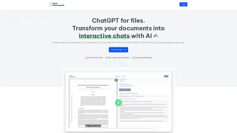 Homepage of chatdocuments