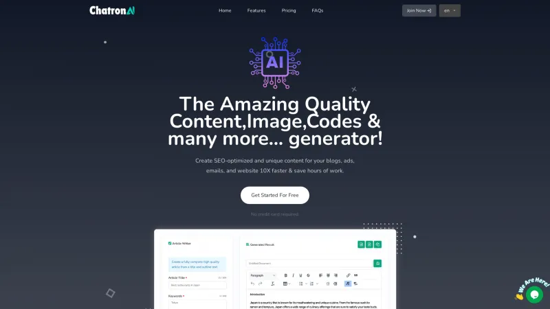 Homepage of chatronai