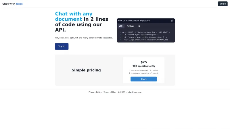 Homepage of chatwithdocs