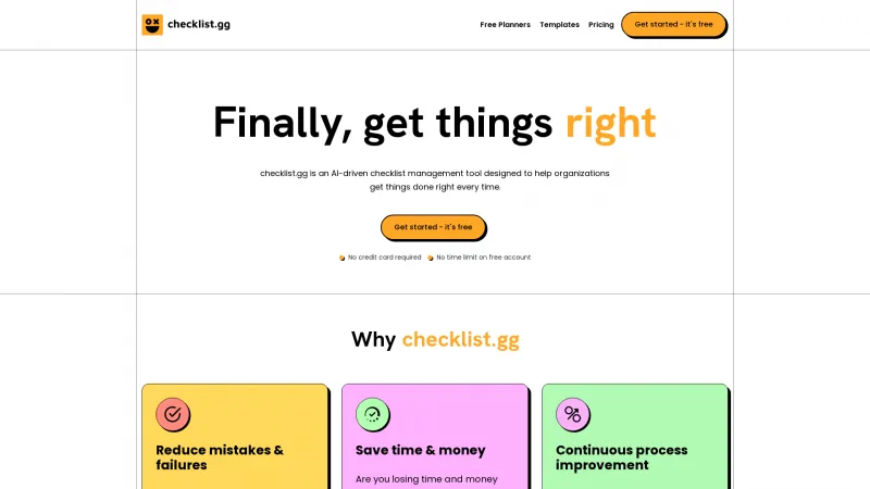 Homepage of checklist