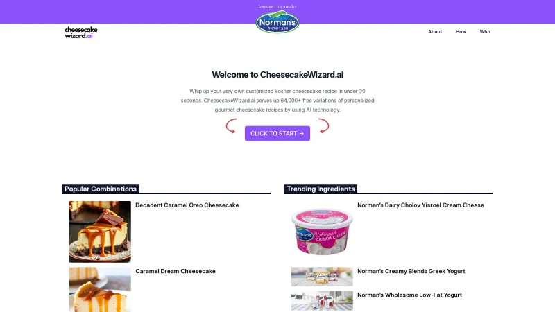 Homepage of cheesecakewizard