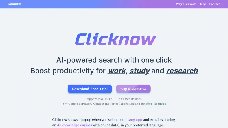 Homepage of clicknow