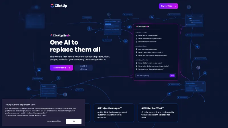 Homepage of clickup