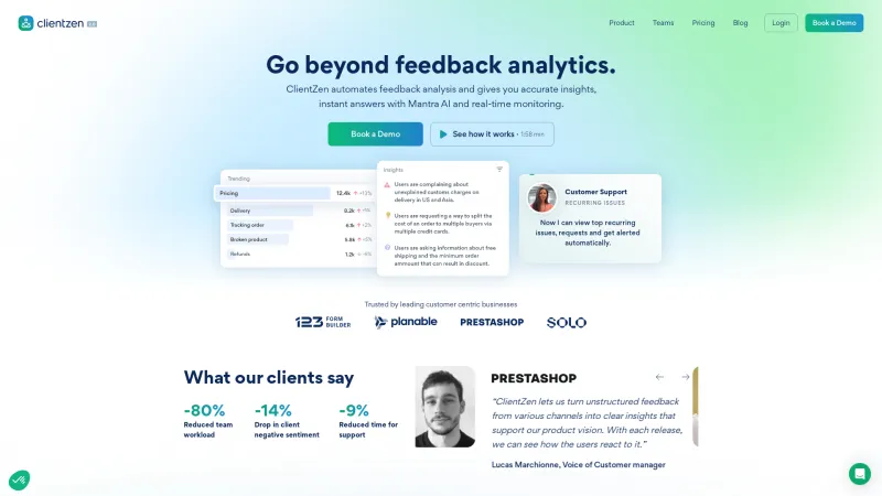 Homepage of clientzen