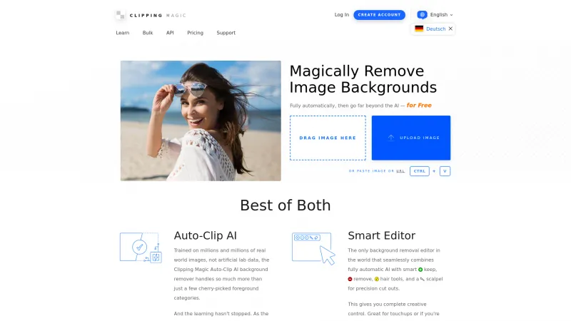 Homepage of clippingmagic